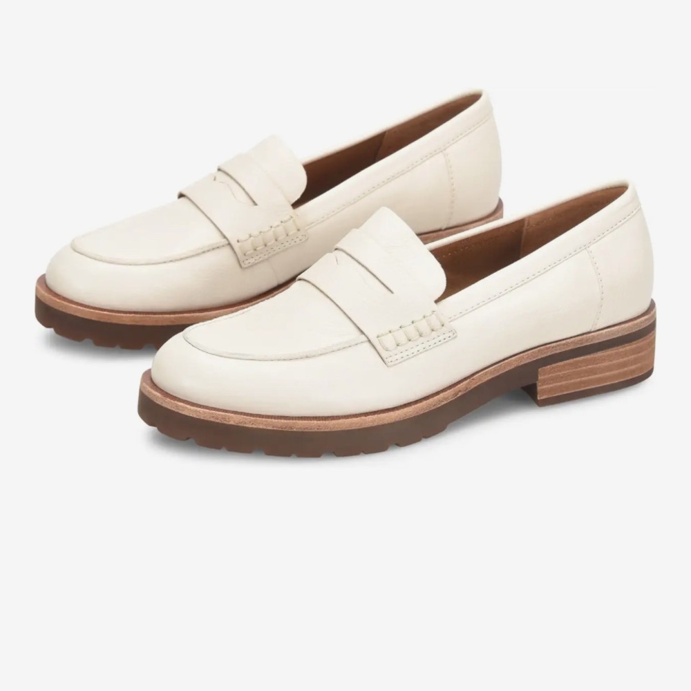 Kork-Ease Cream Leather Penny Loafers with Brown Lug Sole